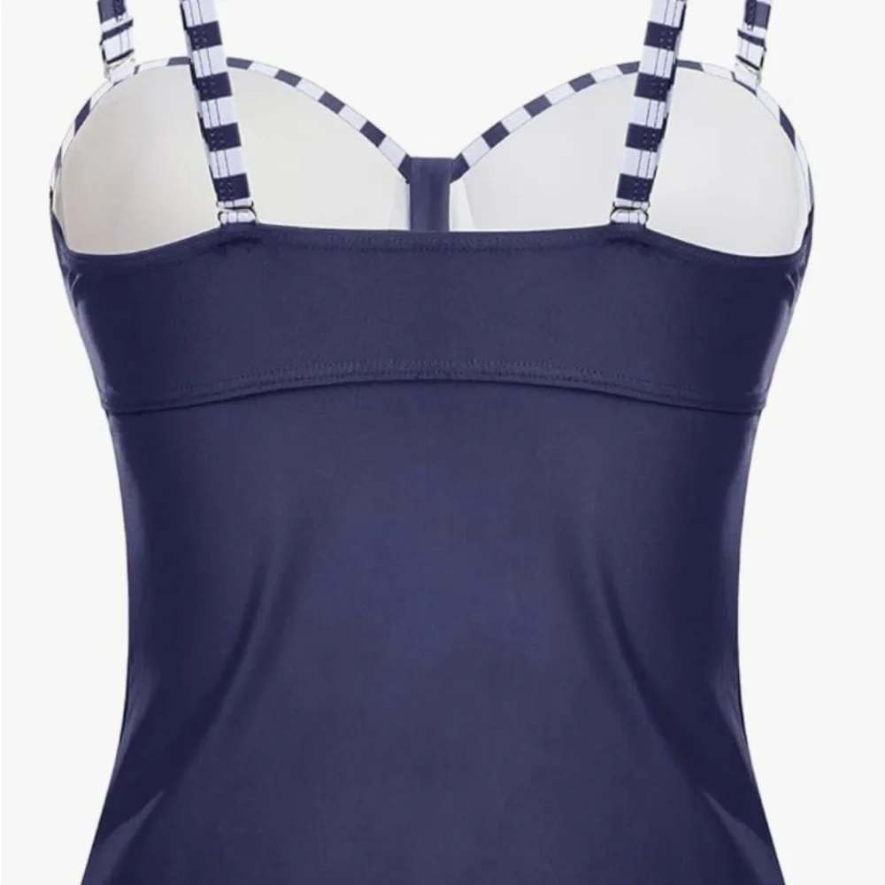 #356 Talisea Navy Blue 2 Piece Classy Striped Women's Swimsuit - Picture 5 of 10